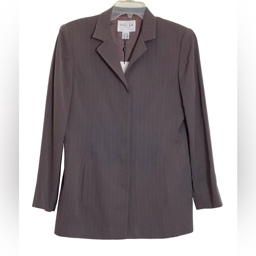 NWT Oscar De La Renta 99% Wool blazer jacket. Size 12, color mushroom. - Picture 1 of 9